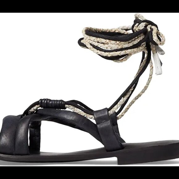NEW Free People Linden Leather Wrap Sandals in Black  Size 39 - Picture 7 of 16